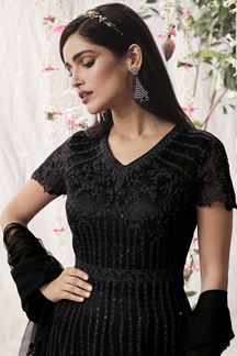 Picture of Delightful Black Colored Designer Suit (Unstitched suit)