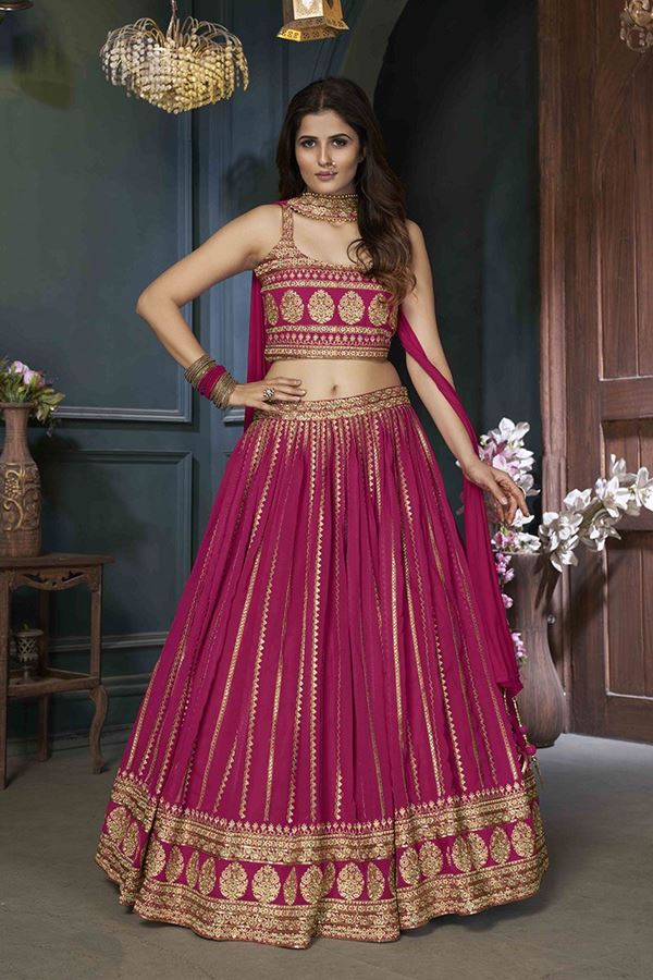 Picture of Alluring Pink Colored Designer Silk Lehenga Choli