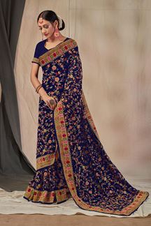Picture of Charming Navy Blue Colored Designer Saree