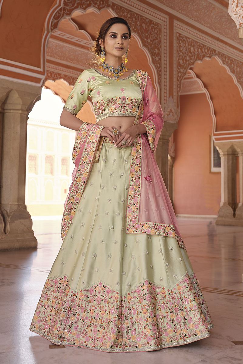 Buy Incredible Pista Green & Red Banarasi Brocade Padded Blouse Lehenga  Choli Design Online | Fashion Clothing