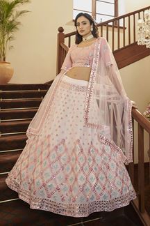 Picture of Artistic Pearl White and Pink Colored Designer Lehenga Choli