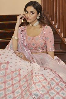 Picture of Artistic Pearl White and Pink Colored Designer Lehenga Choli