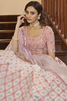 Picture of Artistic Pearl White and Pink Colored Designer Lehenga Choli