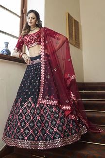 Picture of Irresistible Navy Blue and Maroon Colored Designer Lehenga Choli