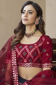 Picture of Irresistible Navy Blue and Maroon Colored Designer Lehenga Choli