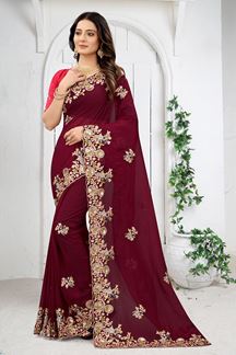 Picture of Outstanding Maroon Colored Designer Saree