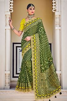 Picture of Delightful Green and Yellow Colored Designer Saree