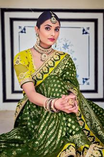Picture of Delightful Green and Yellow Colored Designer Saree