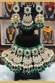 Picture of Divine Green Colored Wedding wear Choker Set