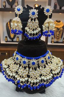 Picture of Astounding Royal Blue Colored Wedding wear Choker Set