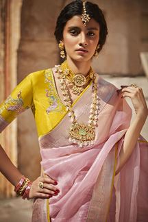 Picture of Artistic Peach and Yellow Colored Designer Saree