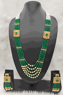 Picture of Dashing Green Colored Imitation Jewellery Necklace Set