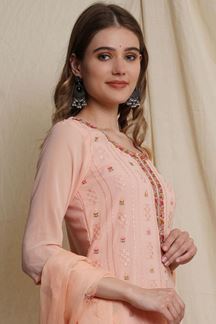 Picture of Stunning Peach Colored Designer Suit (Unstitched suit)