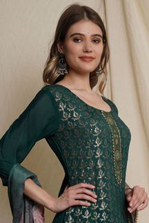 Picture of Lovely Green Colored Designer Suit (Unstitched suit)