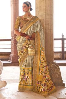 Picture of Dashing Grey and Yellow Colored Designer Saree