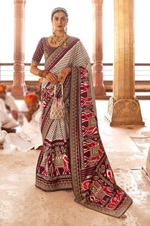 Picture of Surreal Grey and Maroon Colored Designer Saree