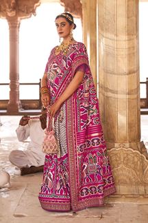 Picture of Pretty Grey and Pink Colored Designer Saree