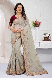 Picture of Stunning Grey Colored Designer Saree