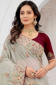 Picture of Stunning Grey Colored Designer Saree