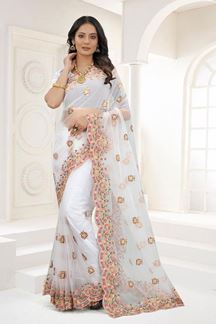 Picture of Beautiful Off-White Colored Designer Saree