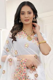 Picture of Beautiful Off-White Colored Designer Saree