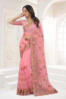 Picture of Delightful Pink Colored Designer Saree