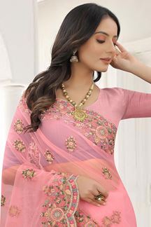 Picture of Delightful Pink Colored Designer Saree