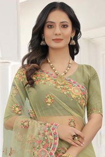 Picture of Magnificent Olive Green Colored Designer Saree