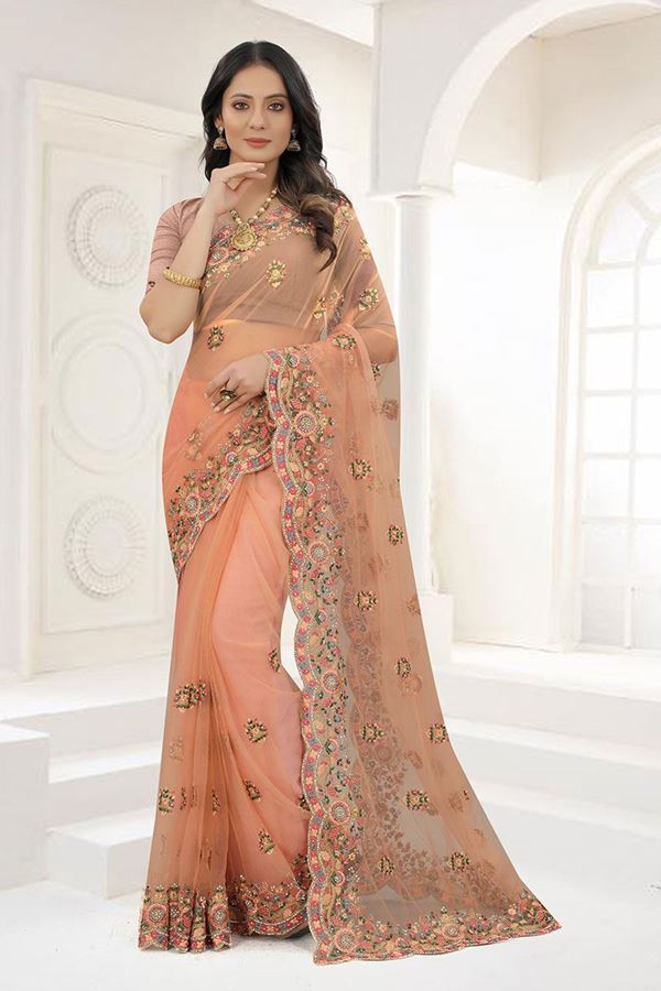 Picture of Irresistible Peach Colored Designer Saree