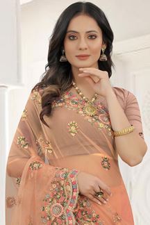 Picture of Irresistible Peach Colored Designer Saree