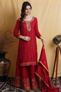 Picture of Creative Red Colored Designer Suit (Unstitched suit)