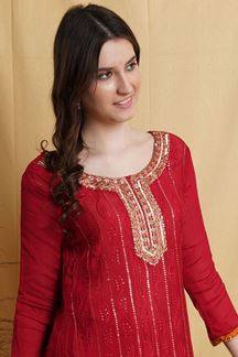 Picture of Creative Red Colored Designer Suit (Unstitched suit)