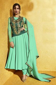 Picture of Striking Sea Green Colored Designer Suit (Unstitched suit)