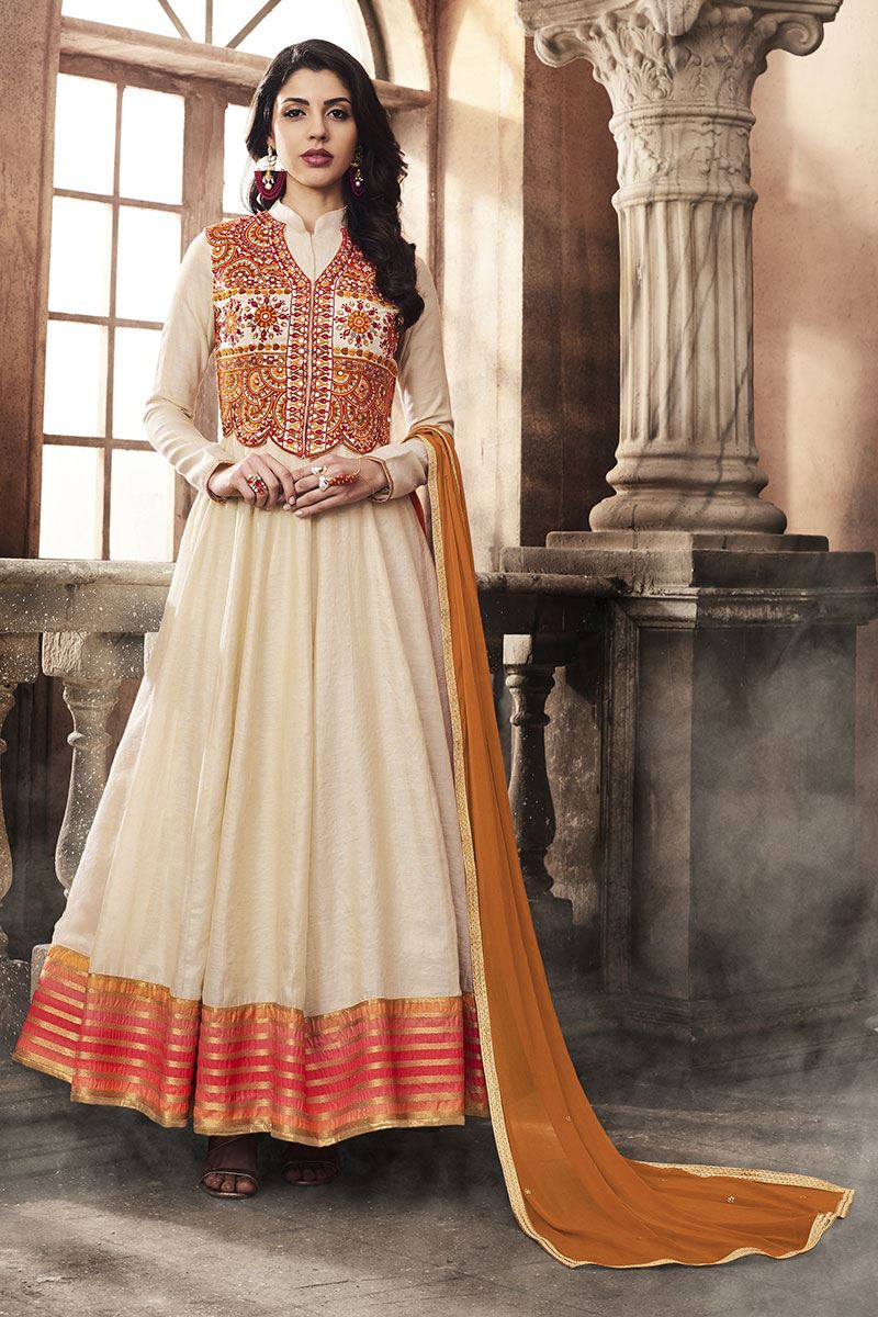 Buy Firozi and Off White Cotton Readymade Designer Suit Online