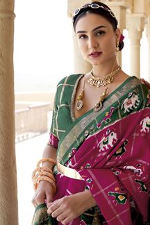 Picture of Enticing Purple and Green Colored Designer Silk Saree