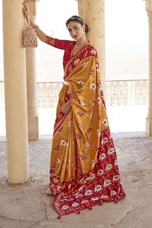 Picture of Splendid Yellow and Red Colored Designer Silk Saree