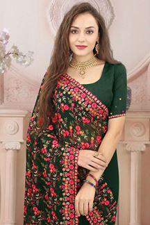 Picture of Graceful Bottle Green Colored Designer Saree