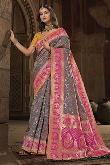 Picture of Creative Olive Green and Pink Colored Designer Silk Saree