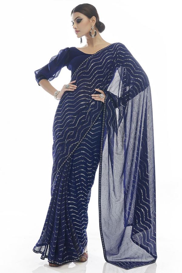 Picture of Charming Navy Blue Colored Designer Saree