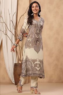 Picture of Classy Off-White Colored Designer Kurti with Pant