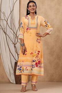 Picture of Exclusive Yellow Colored Designer Kurti with Pant