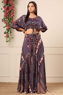 Picture of Charming Blue Colored Designer Crop Top Suit