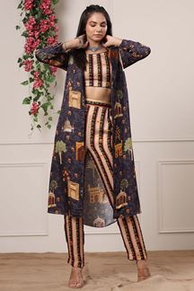 Picture of Ethnic Multi-Colored Designer Crop Top Suit