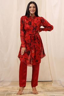 Picture of Fascinating Red Colored Designer Co-ord Set Suit