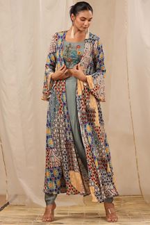Picture of Elegant Grey Colored Designer Dhoti Style Crop Top Suit