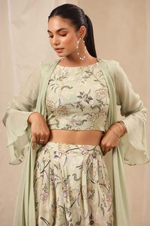 Picture of Adorable Pista Green Colored Designer Dhoti Style Crop Top Suit