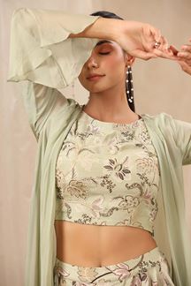 Picture of Adorable Pista Green Colored Designer Dhoti Style Crop Top Suit