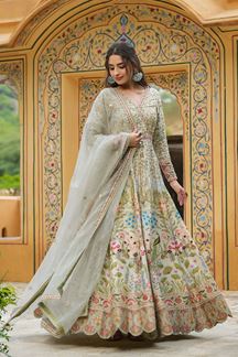Picture of Attractive Pista Green Colored Designer Gown