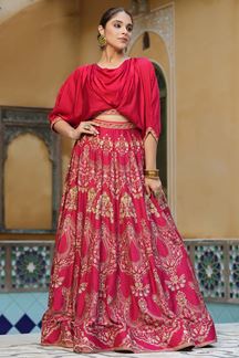 Picture of Gorgeous Red Colored Designer Crop Top Lehenga Choli