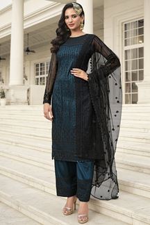 Picture of Appealing Teal Colored Designer Suit (Unstitched suit)